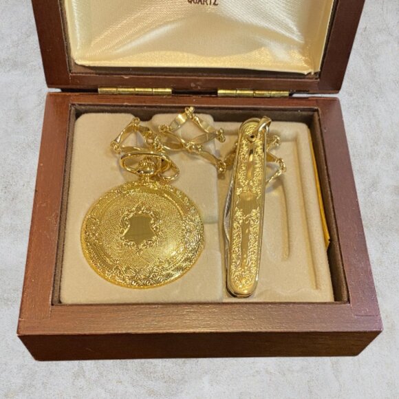 COLIBRI -- Swiss Quartz Pocket Watch/PenKnife, NOT WORKING, Wood Box, Never Used - Picture 15 of 16